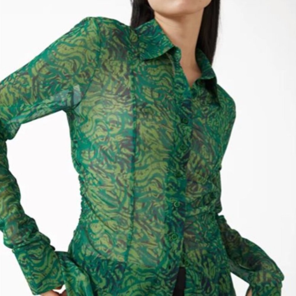 & Other Stories Green Sheer Ruched Top Size S